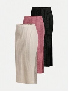 3pcs/Set Tween Girls Knitted Skirt - Multicolor - View 11