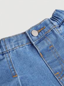 SHEIN Baby Girl Casual Ruffled Denim Skirt - Light Wash - View 3
