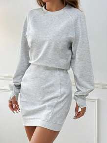 SHEIN EZwear Vestido de sudadera con capucha de unicolor y ajuste en la cintura, informal, tallas grandes, para otoño/invierno