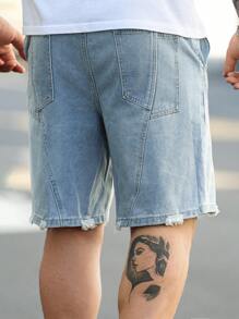 Manfinity Homme 男士休闲夏季洗水破洞牛仔短裤