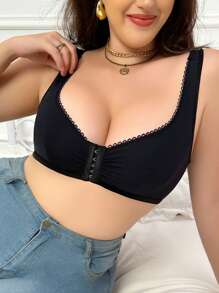 Plus Size Women Front-Closure Bra, Wire-Free, Non-Padded - Black - View 4