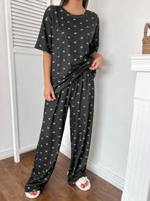 DAZY مجموعة بيجامات كاجوال مطبوعة بالفيونكة