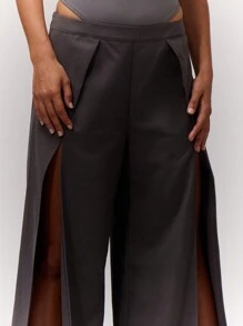 MUSERA Pantalones con pierna extremadamente ancha y abertura, elegantes, de verano, sexy y con estilo casual - Gris Oscuro - Ver 5