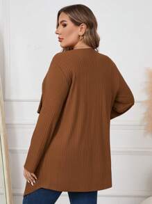 SHEIN LUNE Plus Size Solid Color Lapel Jacket, Autumn Winter Clothes - Khaki - View 2