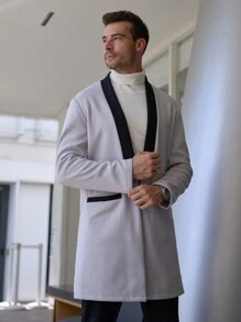 Manfinity Mode Chaqueta de punto de negocios con bloqueo de color, solapa de moda, manga larga para hombres - Multicolor - Ver 6