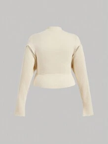 SHEIN MOD Plus Size Apricot Mock Neck Open Shoulder Women Knit Sweater