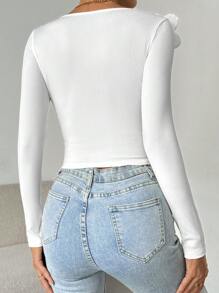 Chiquease 女士花卉装饰简约日常穿着长袖 T 恤 - 白色 - 查看 2