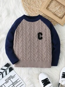 1pc Young Boys Street Style Cozy Soft Simple Contrast Color Raglan Crew Neck Pullover Fits Kids Outfits, Young Boy Clothes, Back To School Boy Set Suitable For Birthday Party, Evening Party, Performance, Wedding, Baptism, Opening Ceremony, Daily Wear, Travel, Sports, Autumn Winter Season - Multicolor - View 2