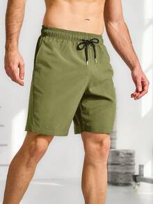 Manfinity Sport Corelite Quần short thể thao cạp rút họa tiết bò đực phong cách bạn trai dành cho nam - xanh quân đội - Xem 3