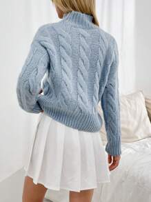 EURMUSE Women Baby Blue Braid Detailed Soft Touch Sweater - Baby Blue - View 2