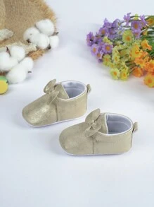1 Pair Infant/Toddler Flat Boots With Bowknot Decor, Soft & Comfortable