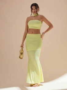 Glamine Falda tubo con pliegues elegante de cola de pez para mujer, verano