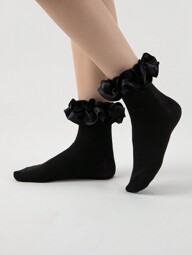 ROMWE Goth Women's Plain Ruffled Mid-Calf Socks