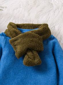 SHEIN 2pcs Young Girls Blue & Green Top And Mustard Brown Corduroy Pants Set, Spring & Fall Casual & Comfortable Outfit