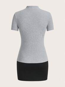 SHEIN Essnce Đầm công sở đi làm chuyên nghiệp mùa xuân và thu mới 2024, thiết kế chắp vá nhiều màu cho phụ nữ đi làm - Xám - Xem 2