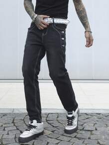 Manfinity EMRG Men's Casual Washed Tapered Jeans - Black - View 6