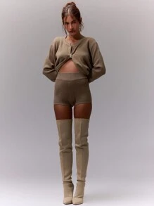 MUSERA Knit High Waist Mini Shorts - Coffee Brown - View 3