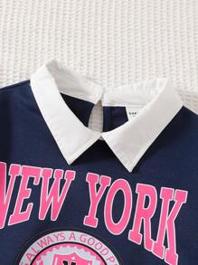 SHEIN 少女字母印花马球领运动衫和百褶裙套装 - 彩色 - 查看 6