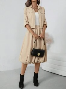 Chiquease 2 pièces: nouvelle veste de plein air pour femme avec manches bouffantes et ourlet utilitaire