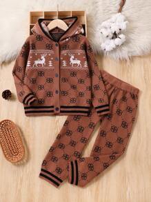 Conjunto de suéter tejido lindo y retro de moda para niño pequeño - Marrón - Ver 1