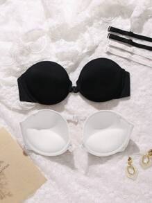 2pcs/Set Women's Solid Color Strapless Bra - Multicolor - View 2
