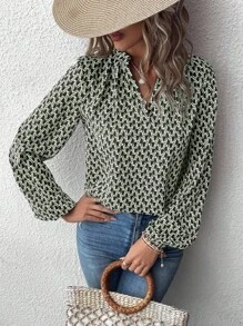 Calvaya Women's V-Neck Long Sleeve Casual Comfortable Allover Print Shirt, Random Print