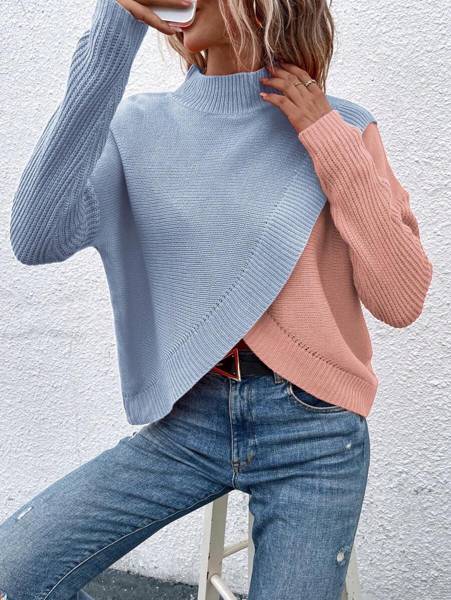 Chiquease Crew Neck Color Block Long Sleeve Casual Pullover Sweater Knit Pullover Fall Winter Outfit - Multicolor - View 1