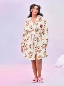 SHEIN X Care Bears Áo choàng rộng rãi thêu hình trái tim lông nhân tạo màu trắng và đỏ tía cỡ lớn thu/đông Y2K dễ thương mơ mộng - Nhiều màu - Xem 6