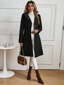 SHEIN Clasi 中长款纯色针织大衣，秋冬 - 黑色 - 查看 4