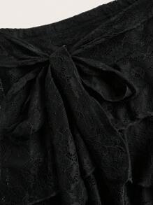 Sweetina Low Rise Lace Layered Cake Y2K Summer Ruffle Black Skirt - Black - View 4