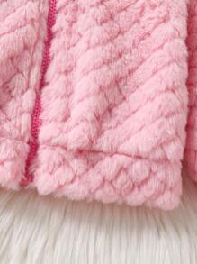 SHEIN طقم بنات رضع من الكارديجان ذو الكابوت والتنورة بطراز الأناناس 2 قطعة، قماش فراء دافئ، كاجوال متعدد الاستخدامات للخريف/الشتاء - وردي - مشاهدة 8