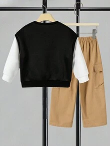 SHEIN Bộ 2 quần áo nỉ in hình động vật hoạt hình thoải mái, phong cách đa năng, mềm mại dày cho bé trai, thích hợp mặc hàng ngày, đi học, ngoài trời, thể thao, mùa thu đông, quần áo mùa thu - Nhiều màu - Xem 12