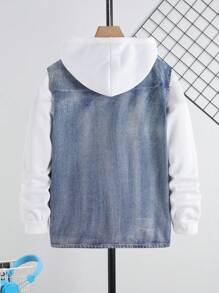 SHEIN Teen Boy Fashion Casual Vintage Multiple Cargo Pockets Texture Design Denim Sleeveless Waistcoat For Dailywear And Fall Teen Boy Clothes - Blue - View 2