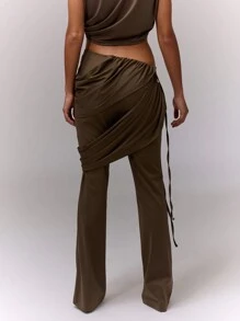 MUSERA Draped Skirt Over Trousers With V Cut Out Y2k Summer Chic Elegant Casual - Army Green - View 2