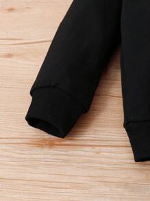 SHEIN Young Girl Heart Print Pullover & Sweatpants - Black - View 3