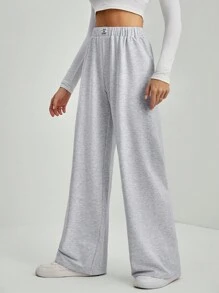 SHEIN Tall 女士休闲贴花阔腿宽松运动裤 - 灰色 - 查看 5