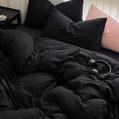 Bộ 3 món bằng 100% polyester màu trơn, mềm mại và thoải mái (1 vỏ chăn và 2 vỏ gối), bộ chăn ga gối hiện đại bằng polyester dùng được cả bốn mùa.