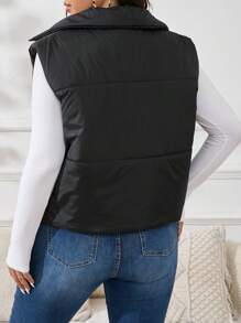 SHEIN Essnce Women's Plus Size Black Padded Coat With Lapel, For Winter Fall Autumn - Black - View 3