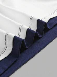 SHEIN Tween Girl Knitted Patchwork Number Print Polo Neck Short Sleeve T-Shirt - Blue and White - View 11