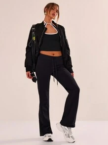 Musera Sport Low Waist Drawstring Straight Leg Yoga Pants, Padel, Tennis, Pickleball Gym Fitness Fall  Pilates Daily Casual - Black - View 3