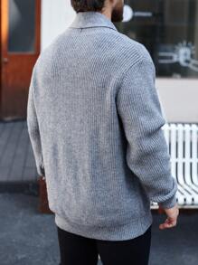 Manfinity Homme Plus Size Men's Casual Solid Color Shawl Collar Cardigan Sweater, Fall/Winter Going Out Plain Chunky Cardigan Casual Light Grey Cardigan, For Husband, Boyfriend Gifts, Men Cardigan Sweater, Men Cardigan, Knit Cardigan Sweater Men, Button Front Cardigan Men, Men Knitwear - Grey - View 2