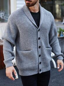 Manfinity Homme Plus Size Men's Casual Solid Color Shawl Collar Cardigan Sweater, Fall/Winter Going Out Plain Chunky Cardigan Casual Light Grey Cardigan, For Husband, Boyfriend Gifts, Men Cardigan Sweater, Men Cardigan, Knit Cardigan Sweater Men, Button Front Cardigan Men, Men Knitwear - Grey - View 8