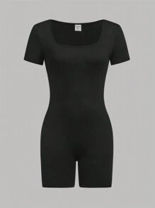 SHEIN Girlism 3pcs/Set Teen Girl Knit Solid Crew Neck Form-Fitting Casual Short Sleeve Jumpsuit