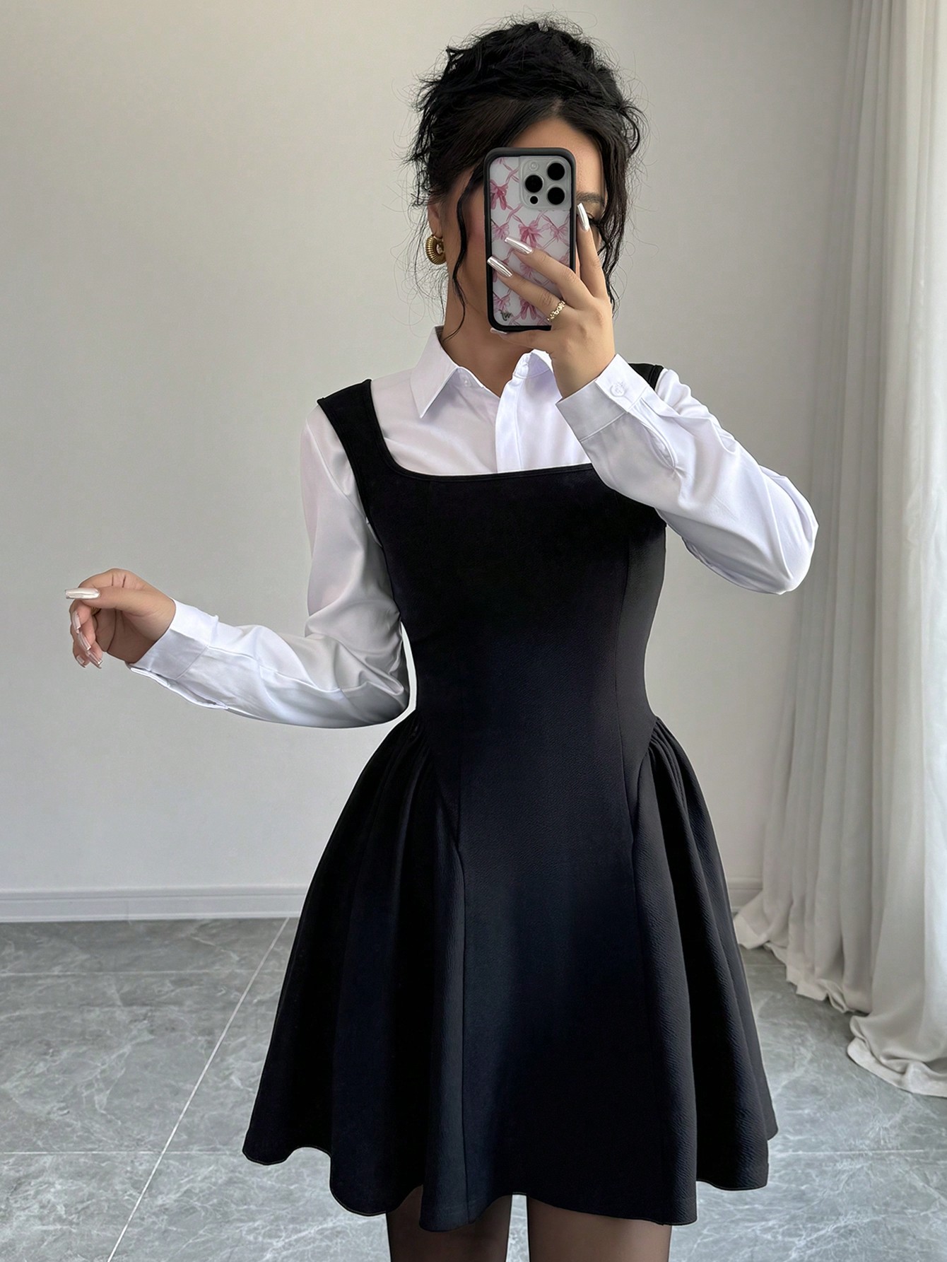 V-Neck Ruched Hem Dress