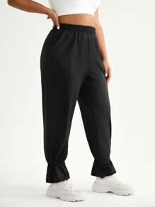 SHEIN Sports Plus Size Women Loose Sports Pants - Black - View 4