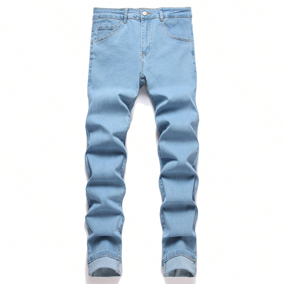Jeans casuales de mezclilla con botones delanteros y múltiples bolsillos para hombres