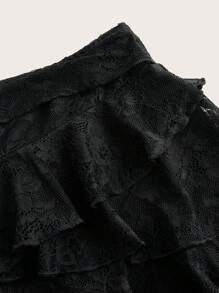 Sweetina Low Rise Lace Layered Cake Y2K Summer Ruffle Black Skirt - Black - View 3