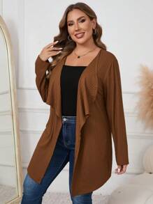SHEIN LUNE Plus Size Solid Color Lapel Jacket, Autumn Winter Clothes - Khaki - View 4