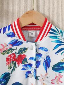 SHEIN 1 peça jaqueta curta com zíper e estampa floral estilo Lulu casual para meninas, adequada para combinar com o visual da família no outono