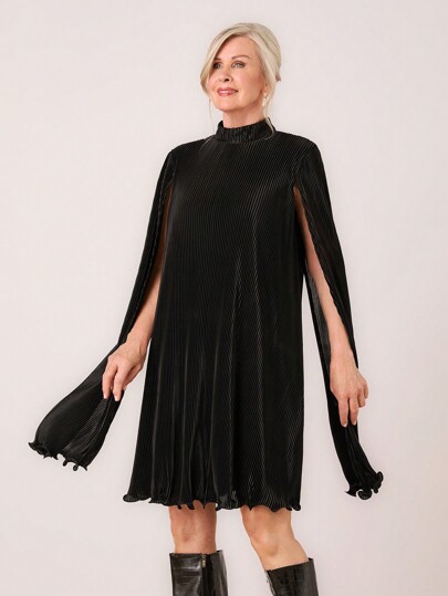 SHEIN LUNE Women's Elegant Solid Color Stand Collar Poncho Blouse, Spring & Autumn